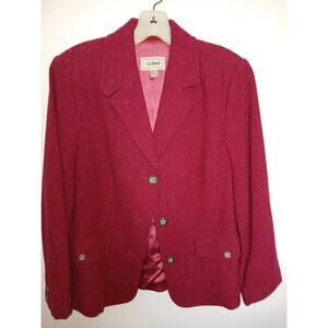L.L. Bean Red Tweed Silk Wool Blend Career Jacket Blazer Medium Petite MP PM